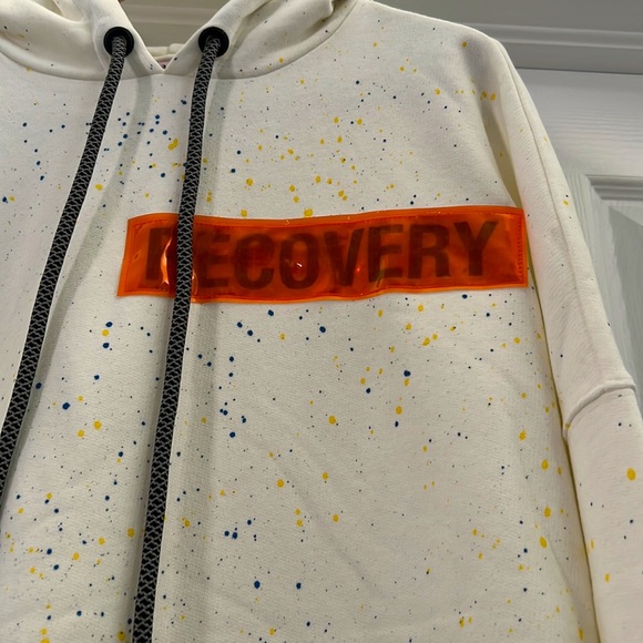Palm Angels Paint Splattered ‘Recovery’ Hoodie Sweatshirt White - Picture 7 of 7